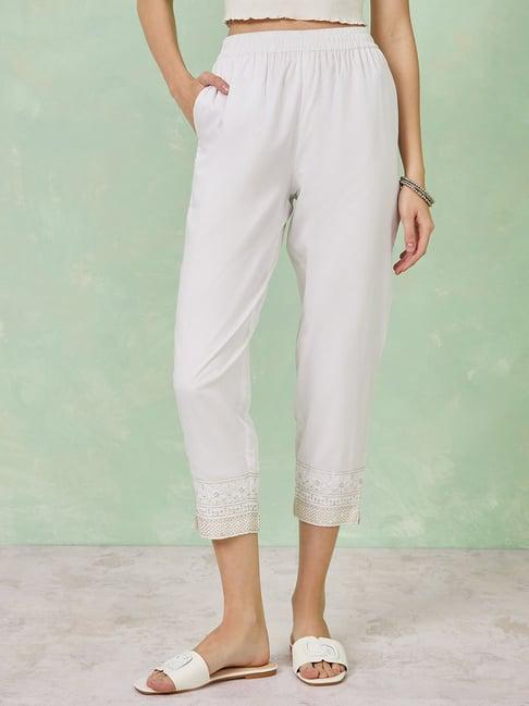 styli off-white embroidered cropped pants