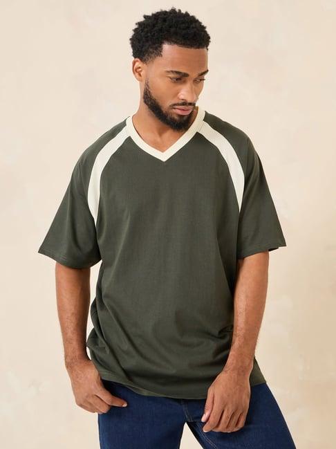 styli olive cotton relaxed fit t-shirt