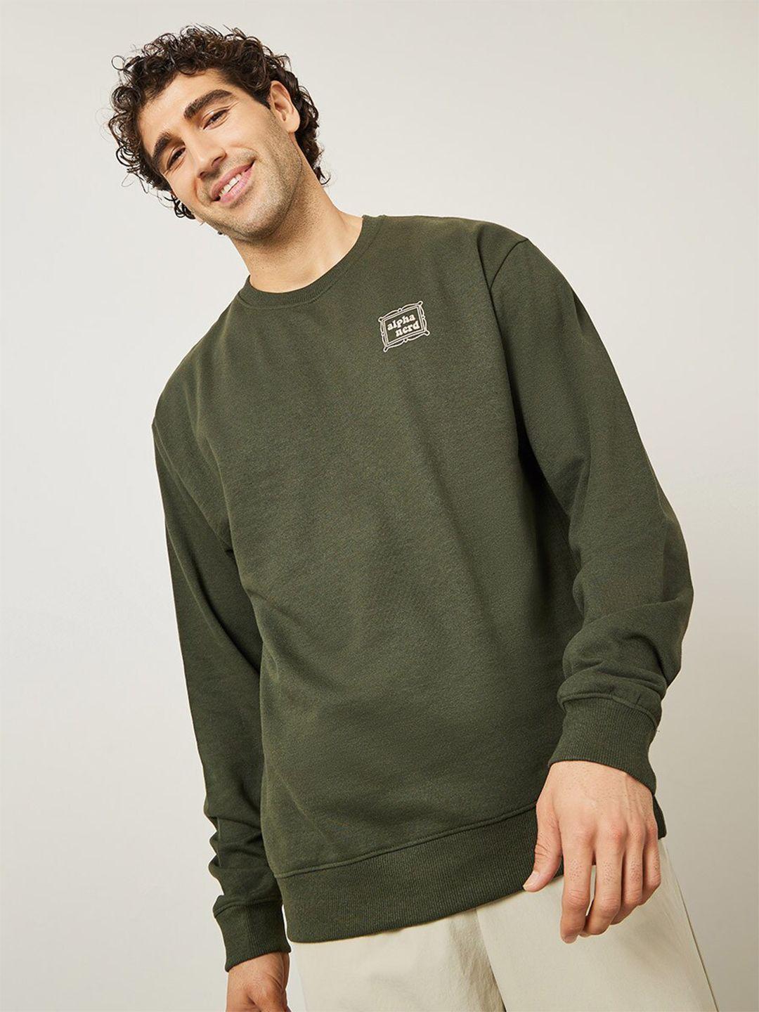 styli olive green round neck long sleeves sweatshirt