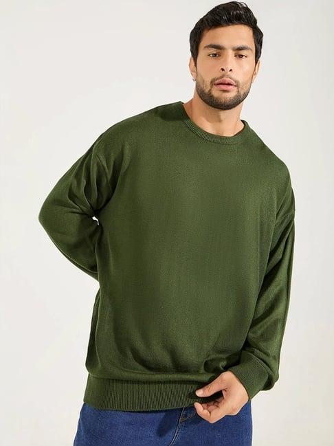 styli olive relaxed fit texture sweater