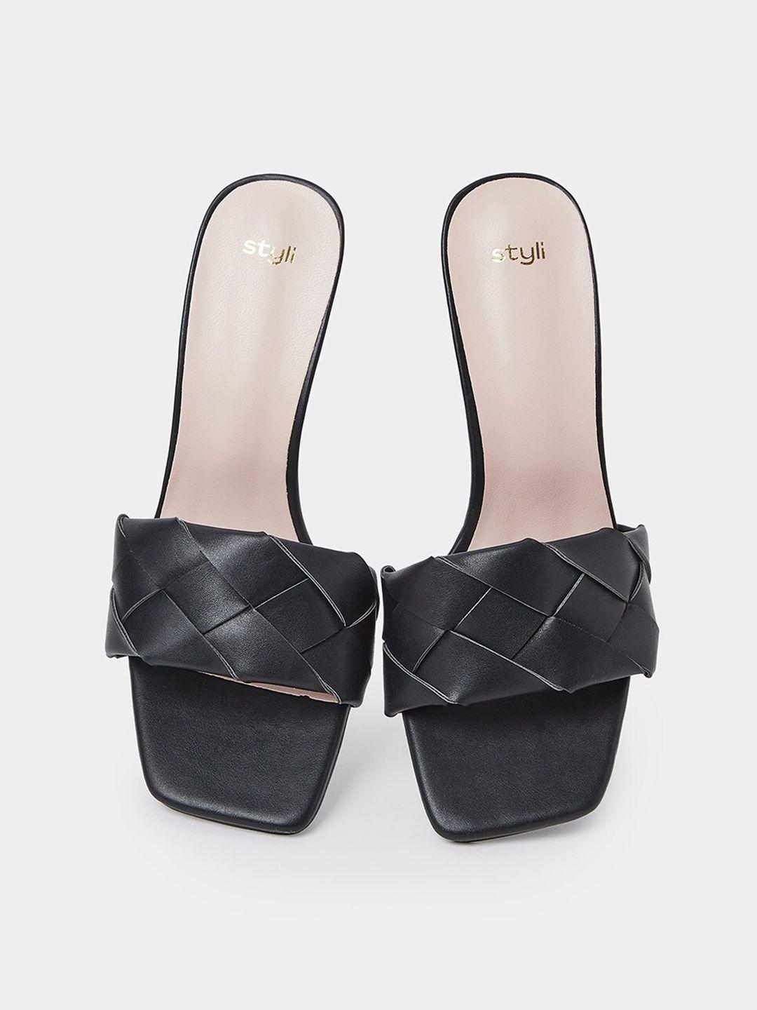 styli open toe woven design slim heels