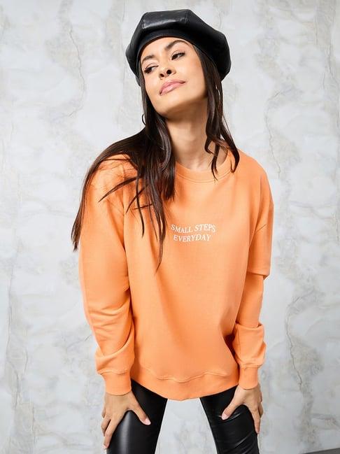 styli orange cotton printed sweatshirt