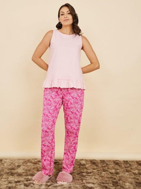 styli pink cotton printed top pyjama set