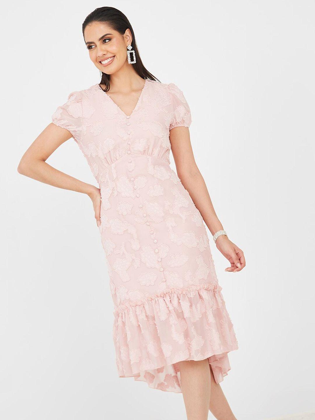 styli pink drop-waist midi dress