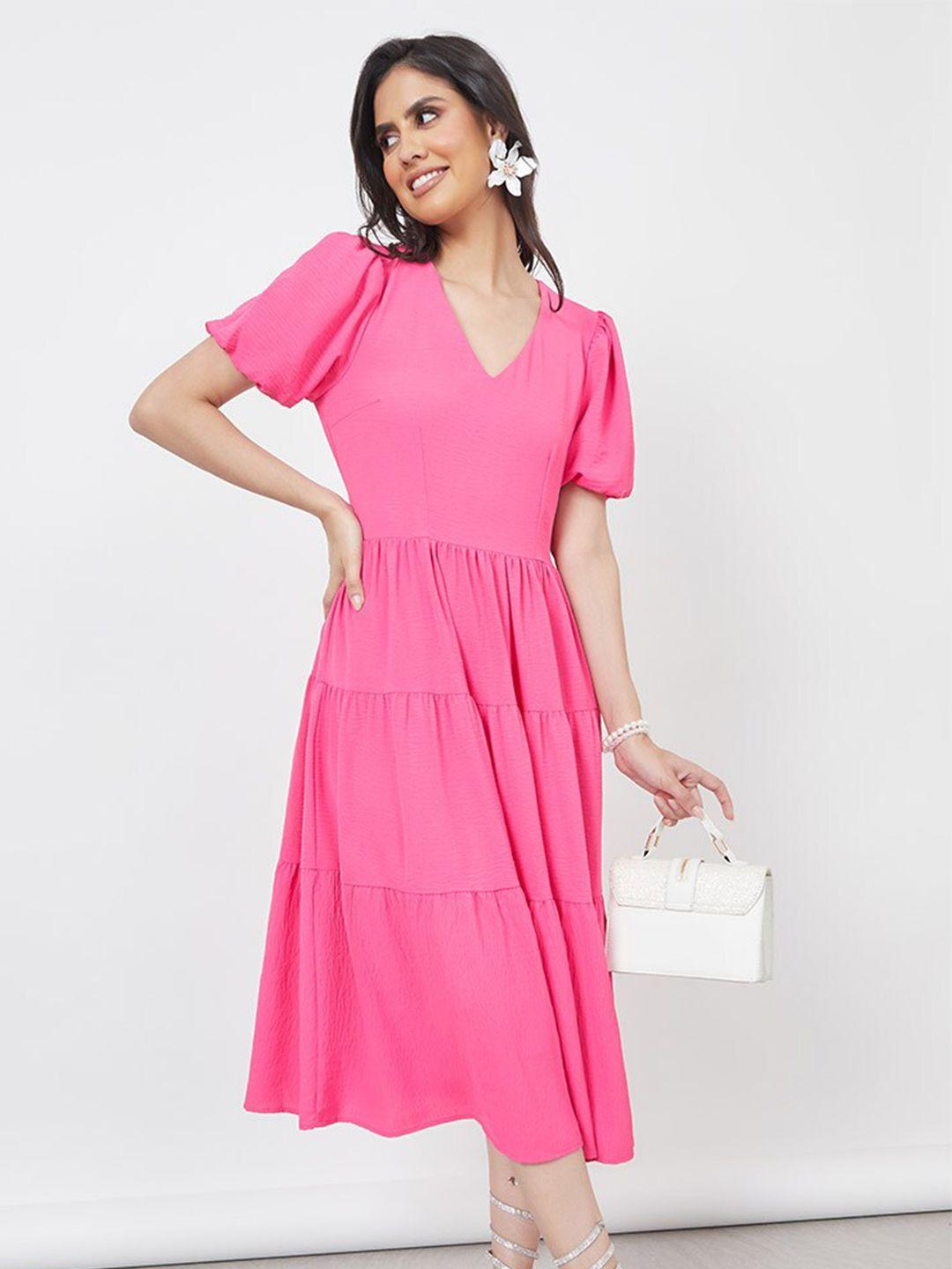 styli pink fit & flare midi dress