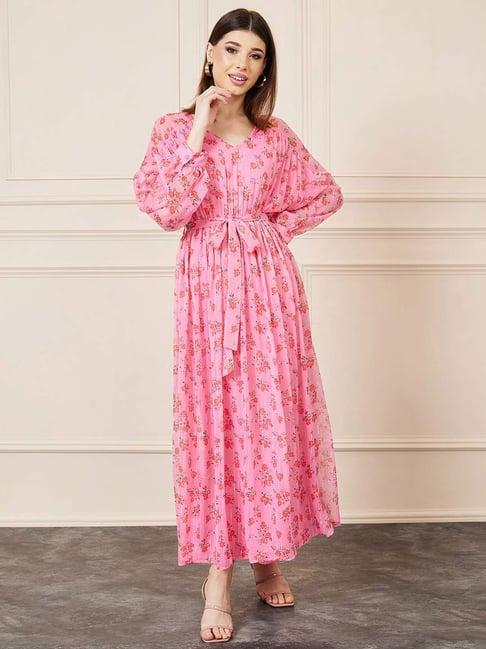 styli pink floral print maxi dress