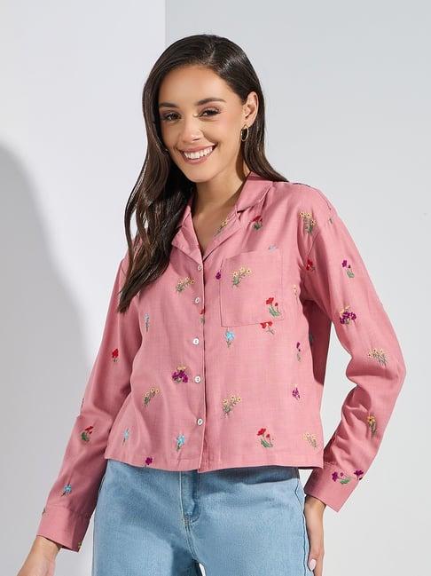 styli pink floral print shirt