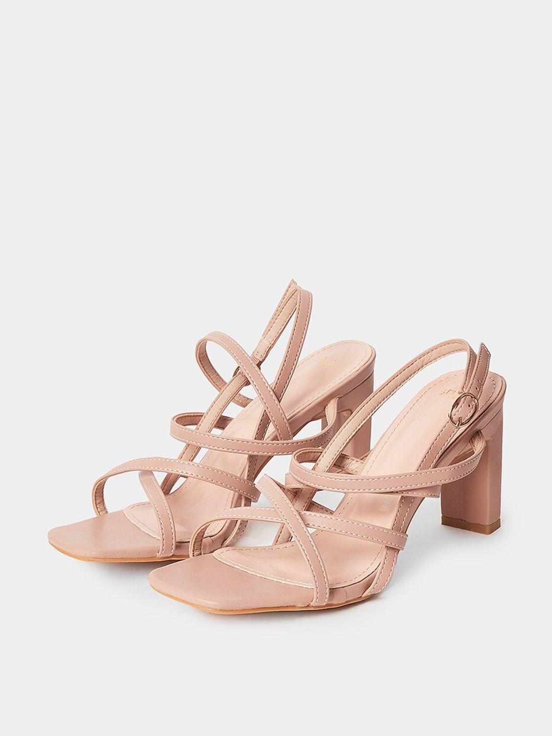 styli pink open toe block heels