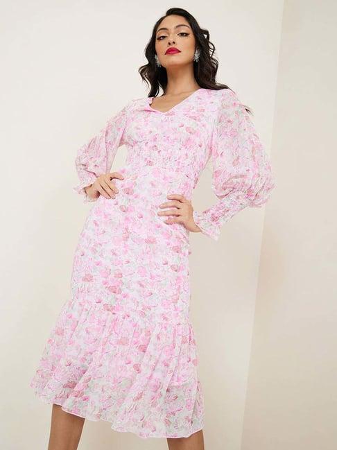 styli pink printed a-line dress