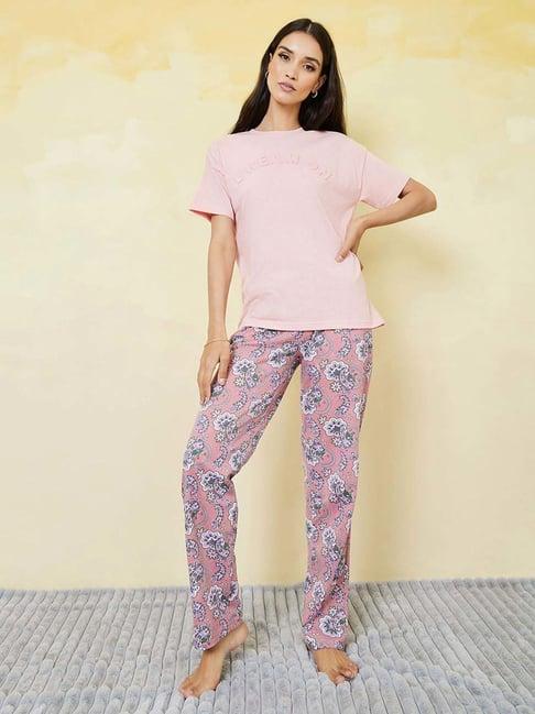 styli pink printed t-shirt pyjama set