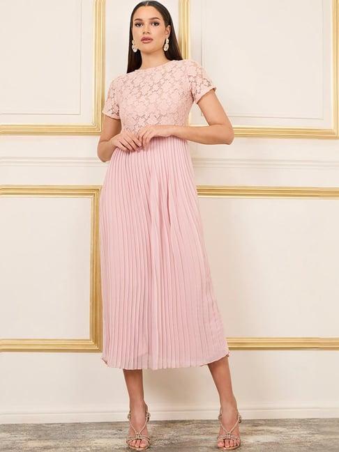 styli pink self pattern a-line dress