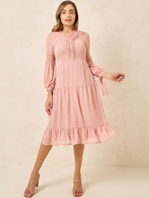 styli pink self pattern a-line dress