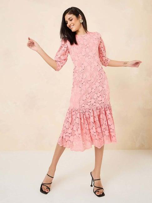 styli pink self pattern shift dress