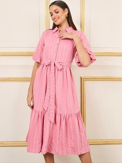 styli pink striped a-line dress