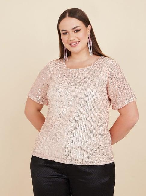 styli plus embellished sequin round neck top