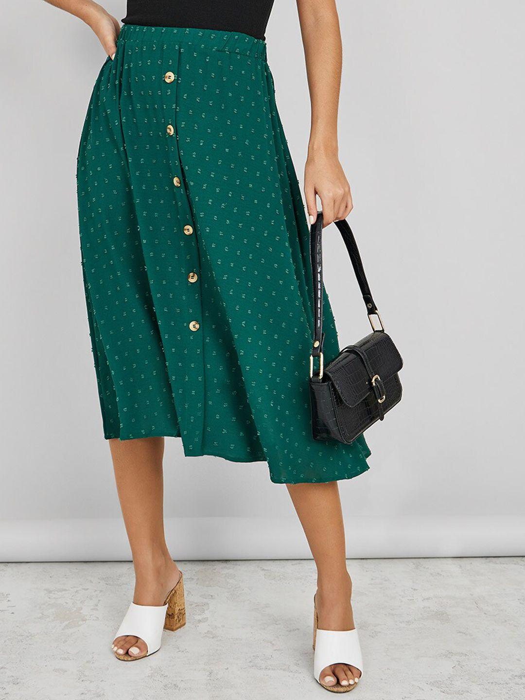 styli printed a-line midi flared slip-on skirt