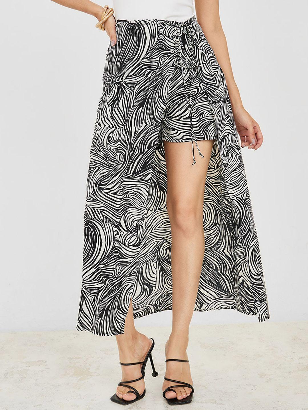 styli printed midi length flared skirt with shorts