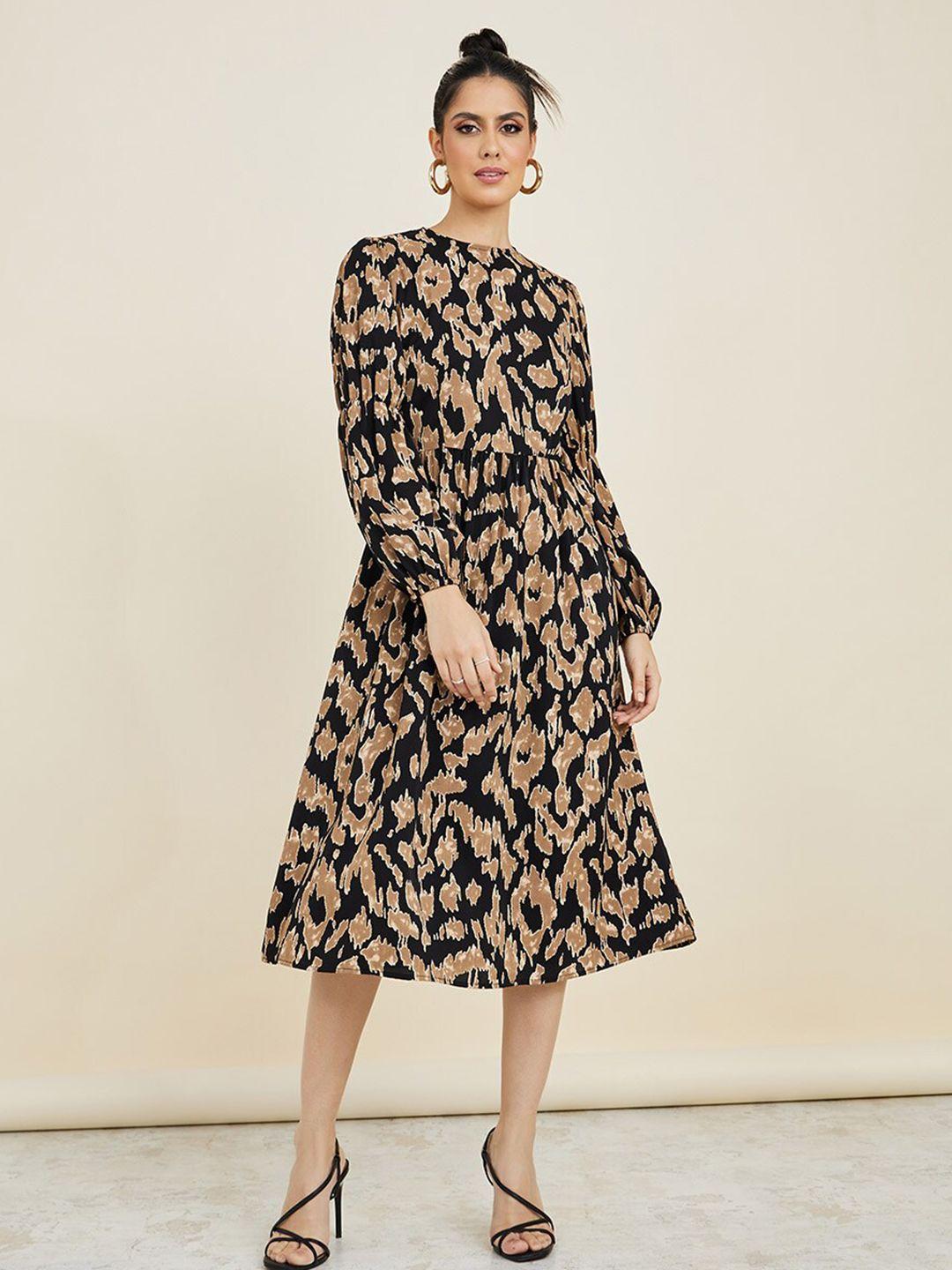 styli printed puff sleeves midi dress