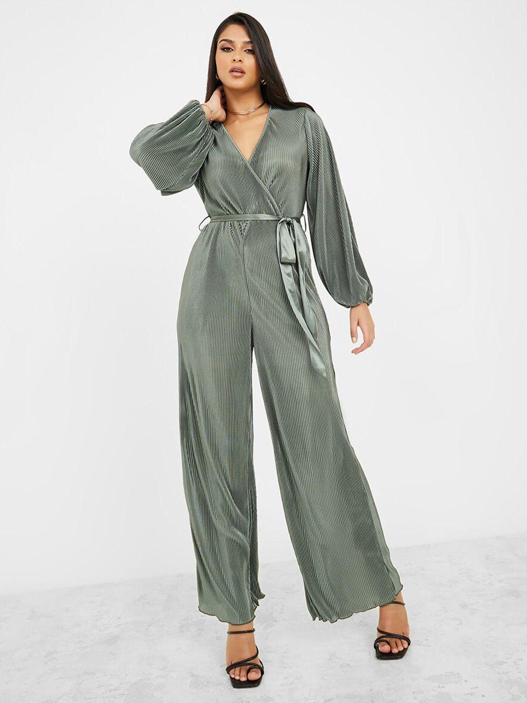 styli puff sleeves tie-up detail wide leg basic jumpsuit
