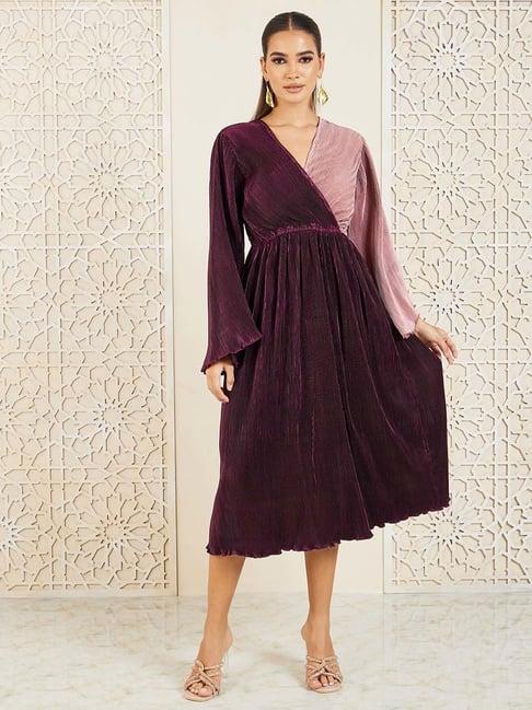 styli purple & pink color-block blouson dress