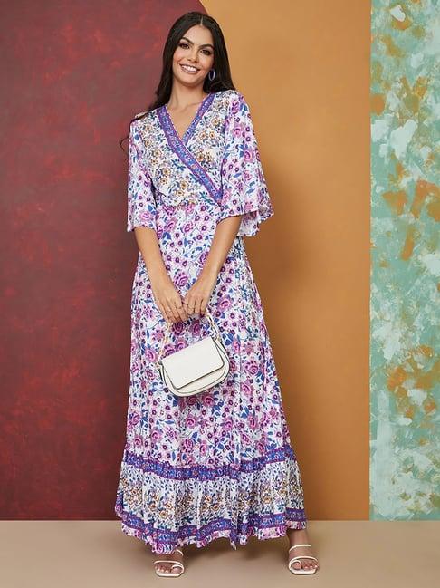 styli purple floral print maxi dress