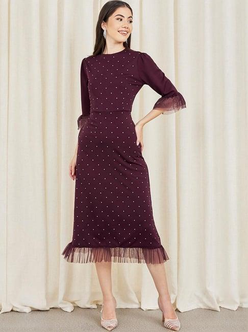 styli purple polka dots a-line dress