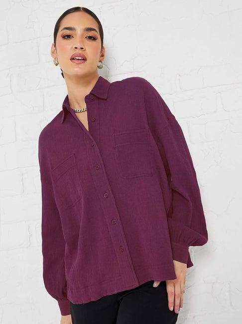 styli purple regular fit shirt