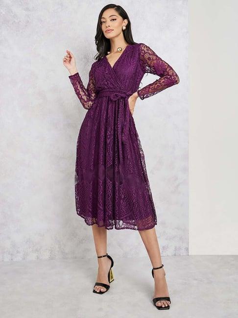 styli purple self pattern a-line dress