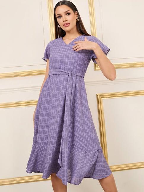 styli purple self pattern a-line dress