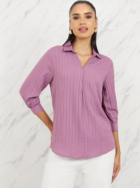 styli purple self pattern shirt