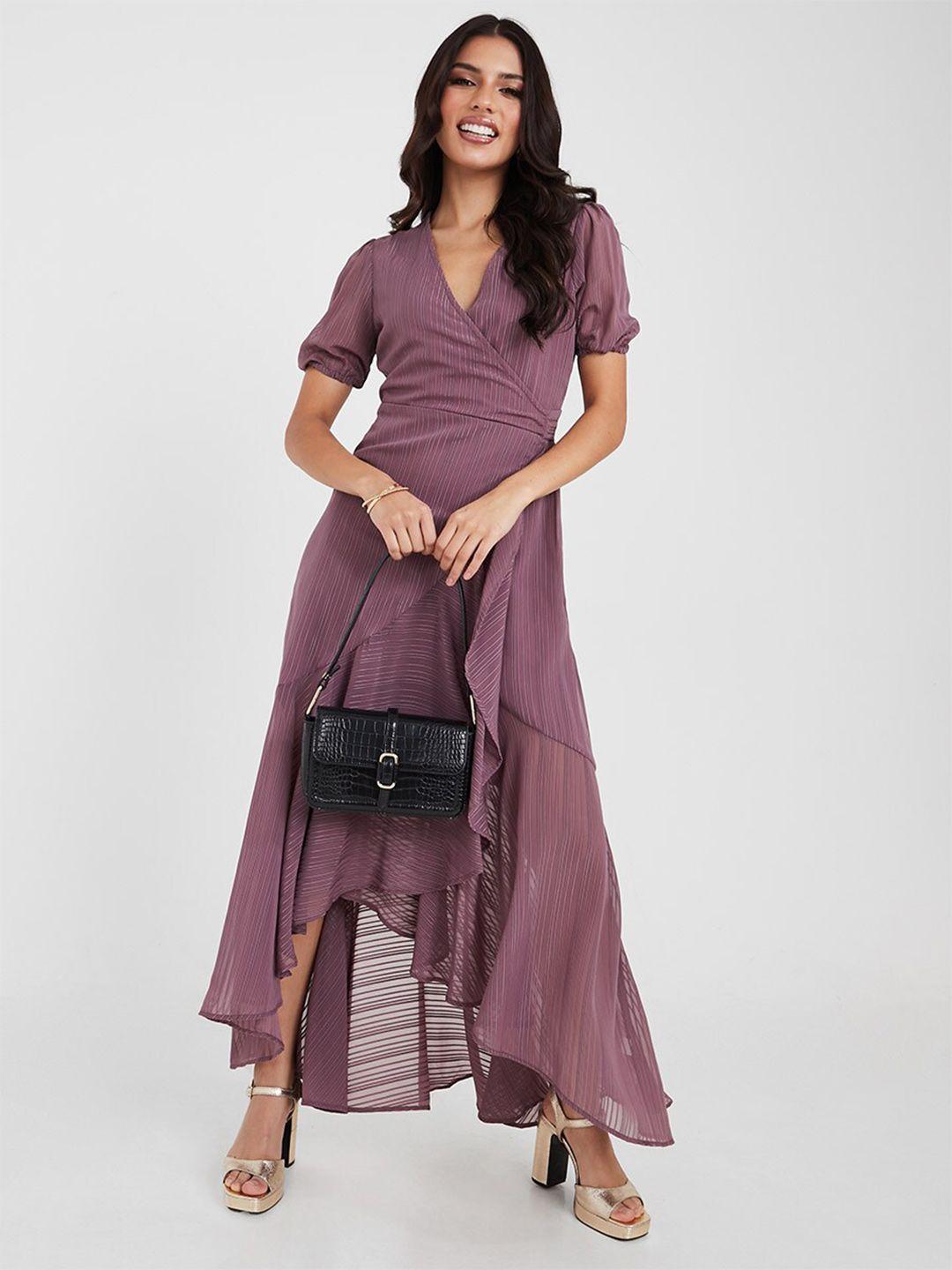 styli purple v-neck puff sleeves maxi wrap dress