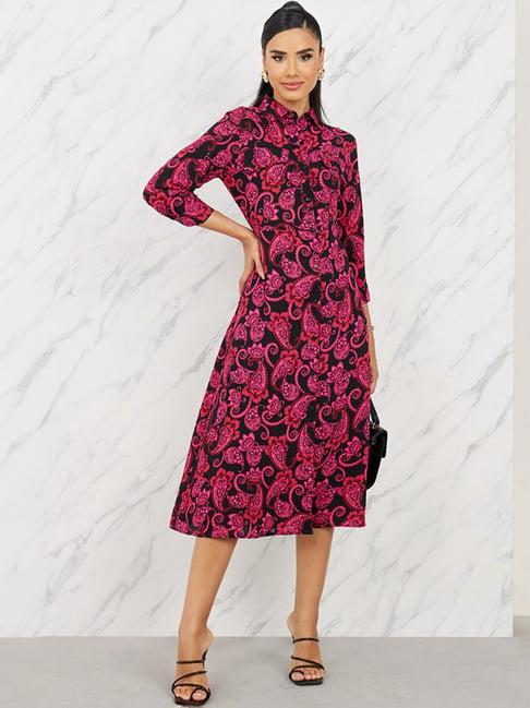 styli red & black printed a-line dress