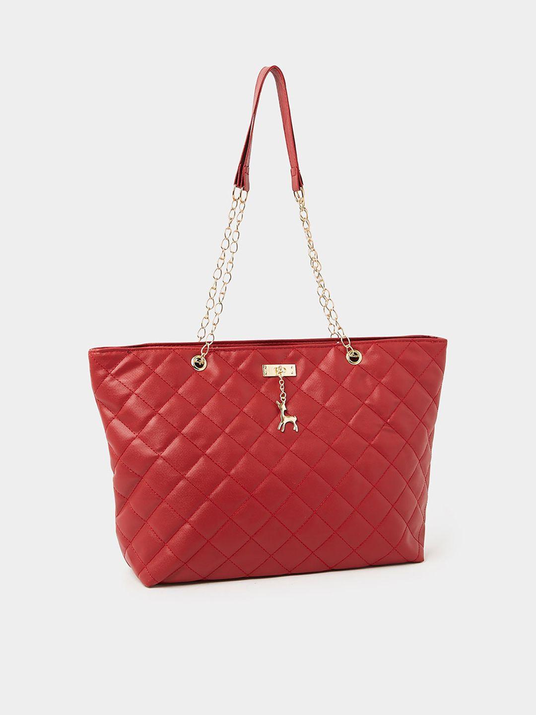 styli red pu structured shoulder bag with quilted