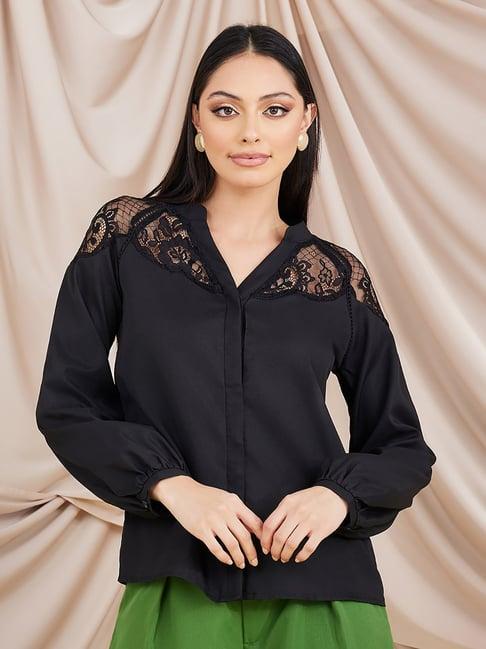 styli regular fit notch neck lace shoulder blouse