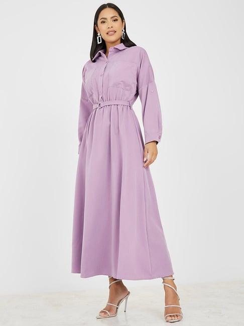 styli roll-up sleeve belted shirt maxi dress