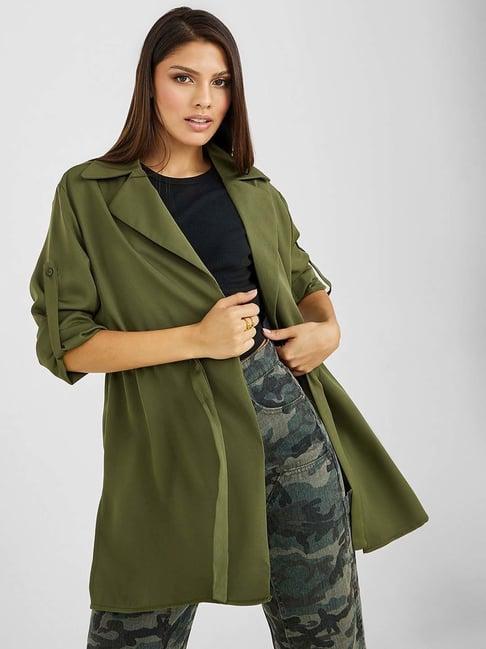 styli roll-up sleeves longline jacket with drawstring waist