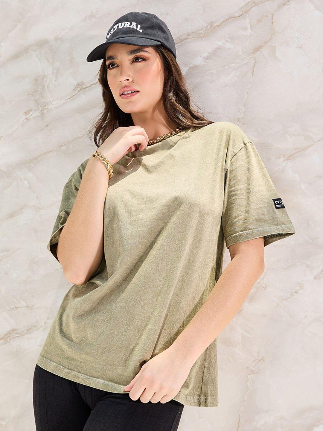 styli round neck acid wash oversized pure cotton t-shirt