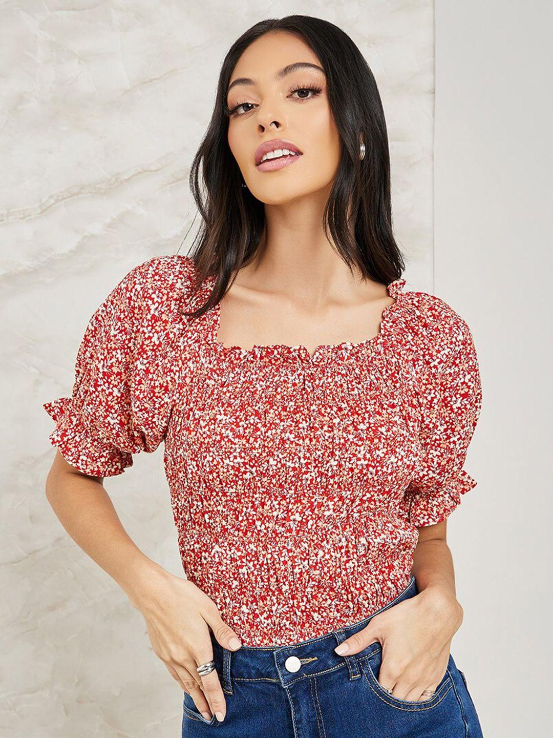 styli rust floral print cotton top