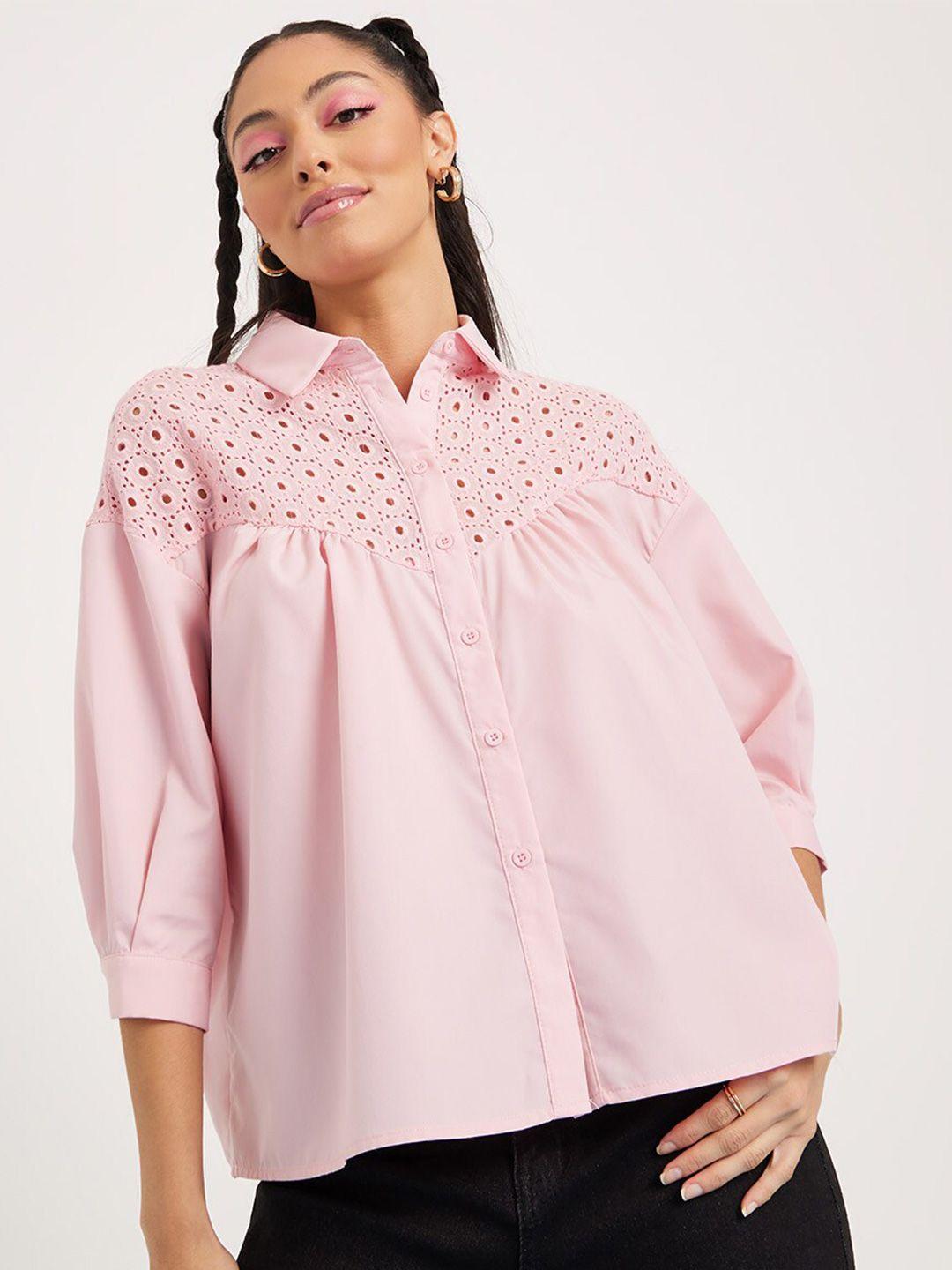 styli schiffli yoke relaxed fit shirt