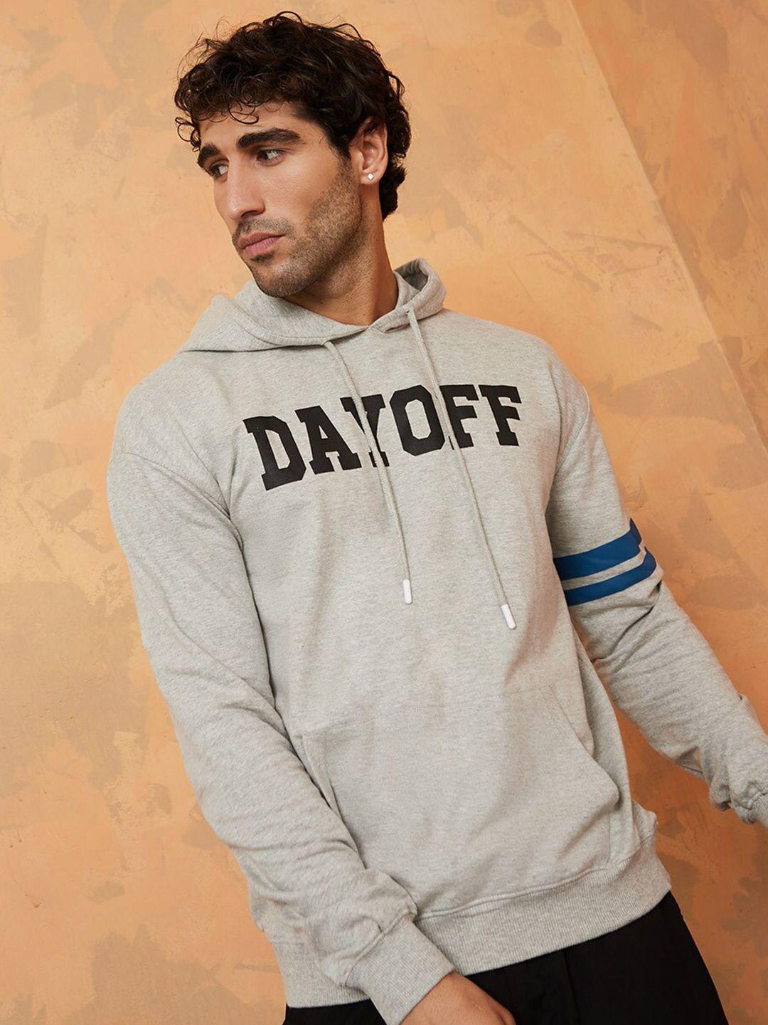 styli slogan printed boxy hooded cotton sweatshirt