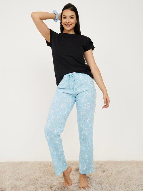 styli solid ruffle sleeves t-shirt and aop pyjama set