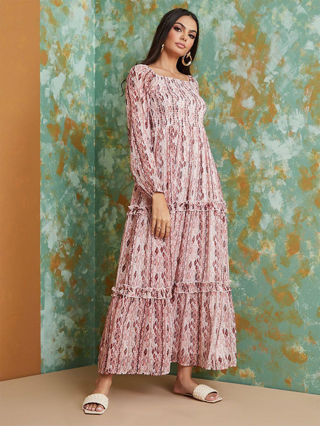 styli square neck smocked puff sleeves maxi dress