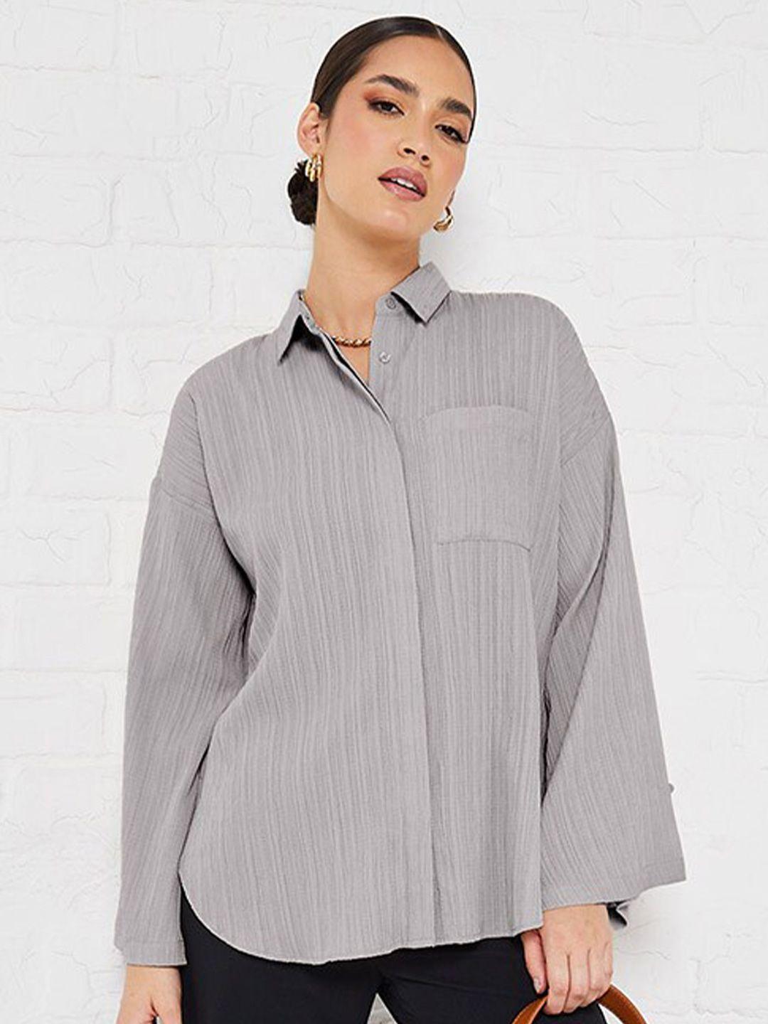 styli striped oversized longline shirt