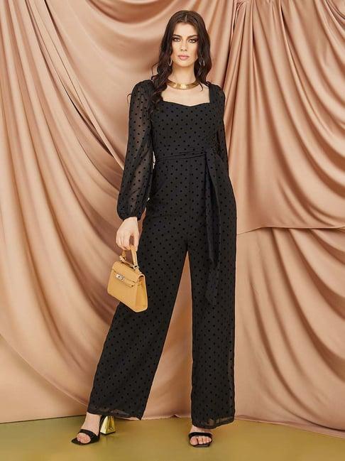 styli sweetheart neck flocked wide leg jumpsuit