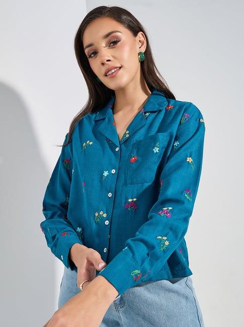 styli teal floral print shirt