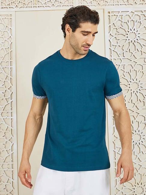 styli teal regular fit cotton crew t-shirt