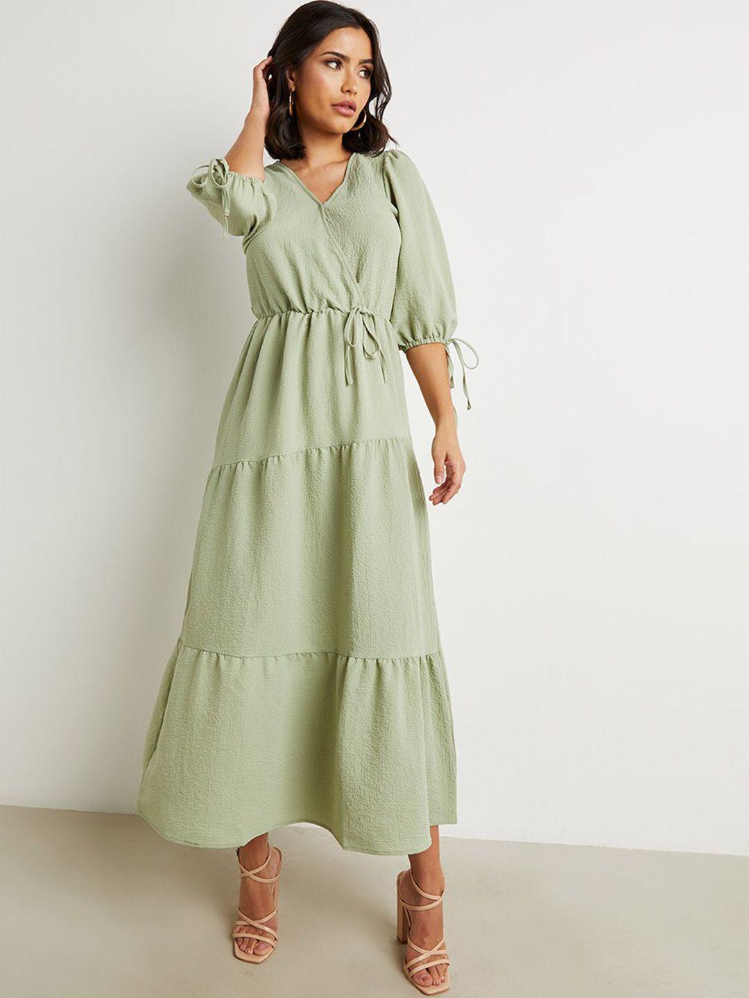 styli textured a-line maxi dress with self tie detail