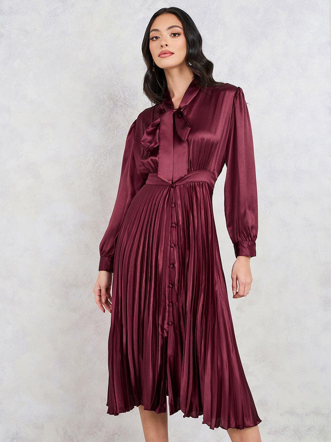 styli tie-up neck cuffed sleeves shirt midi dress