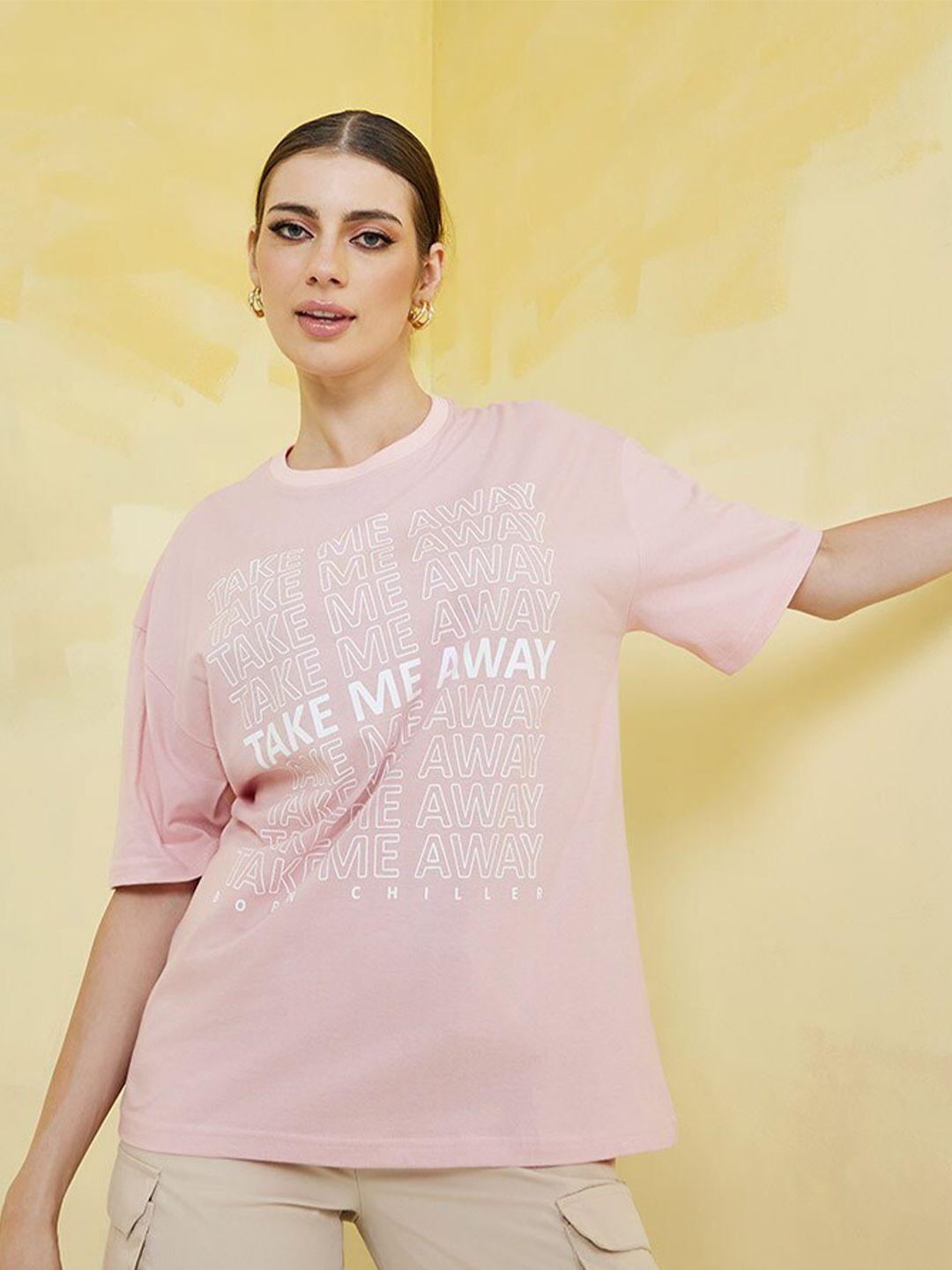 styli typography printed drop shoulder sleeves cotton oversized t-shirt