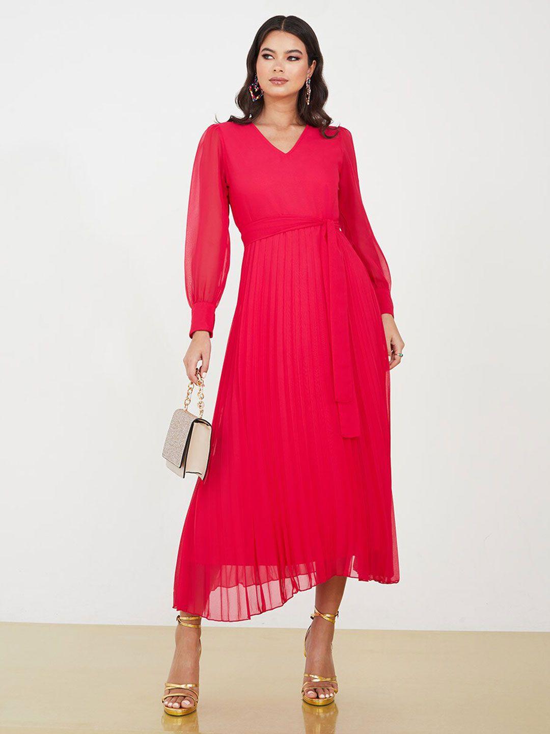 styli v-neck puff sleeve fit & flare midi dress